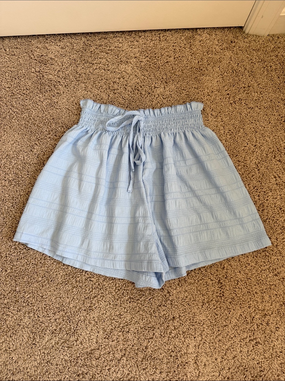 SHEIN Light Blue Smocked Waist Casual Women's Shorts